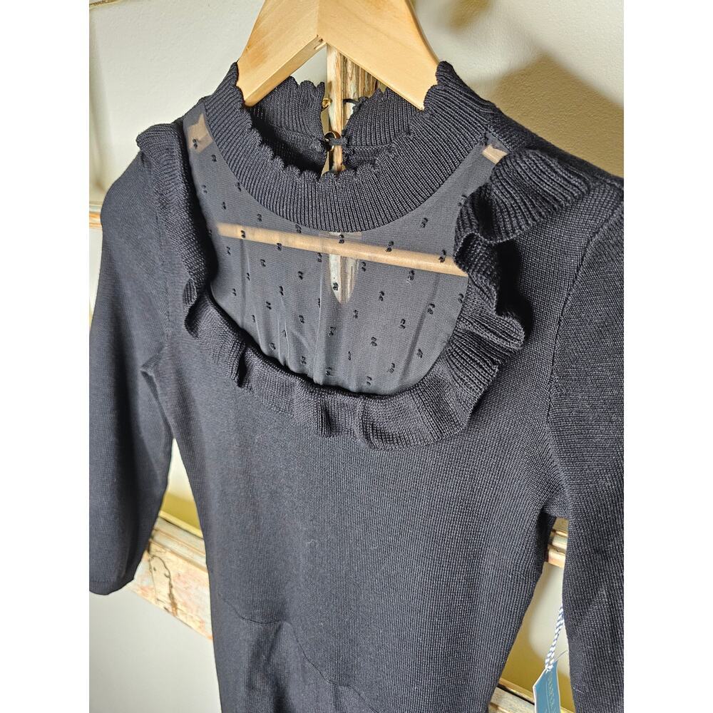 NWT Draper James Black Dress w/ Ruffle Bib neckline & polka dot lace size XS - Picture 2 of 9